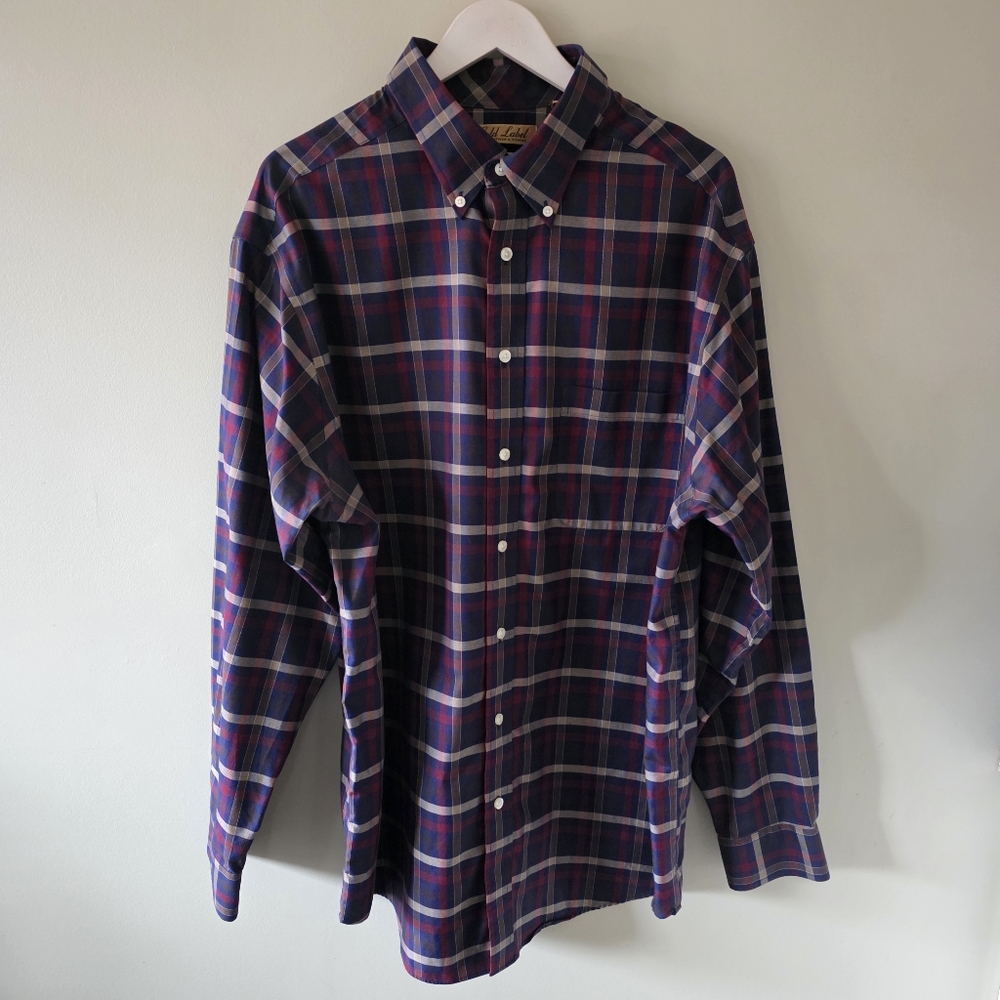 NWOT Gold Label XLT Cabincore Preppy Office Non Iron Winter Plaid Dress Shirt